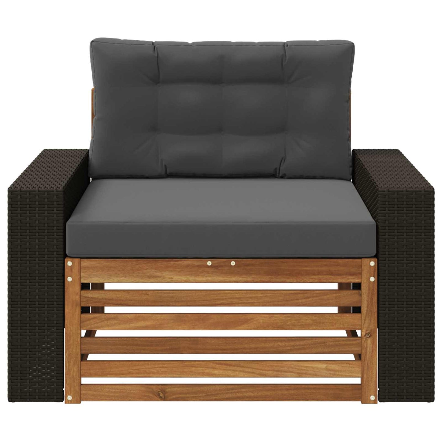 Buiten Midden Sofa Massief Acaciahout Naturel Metalen frame met zwart riet