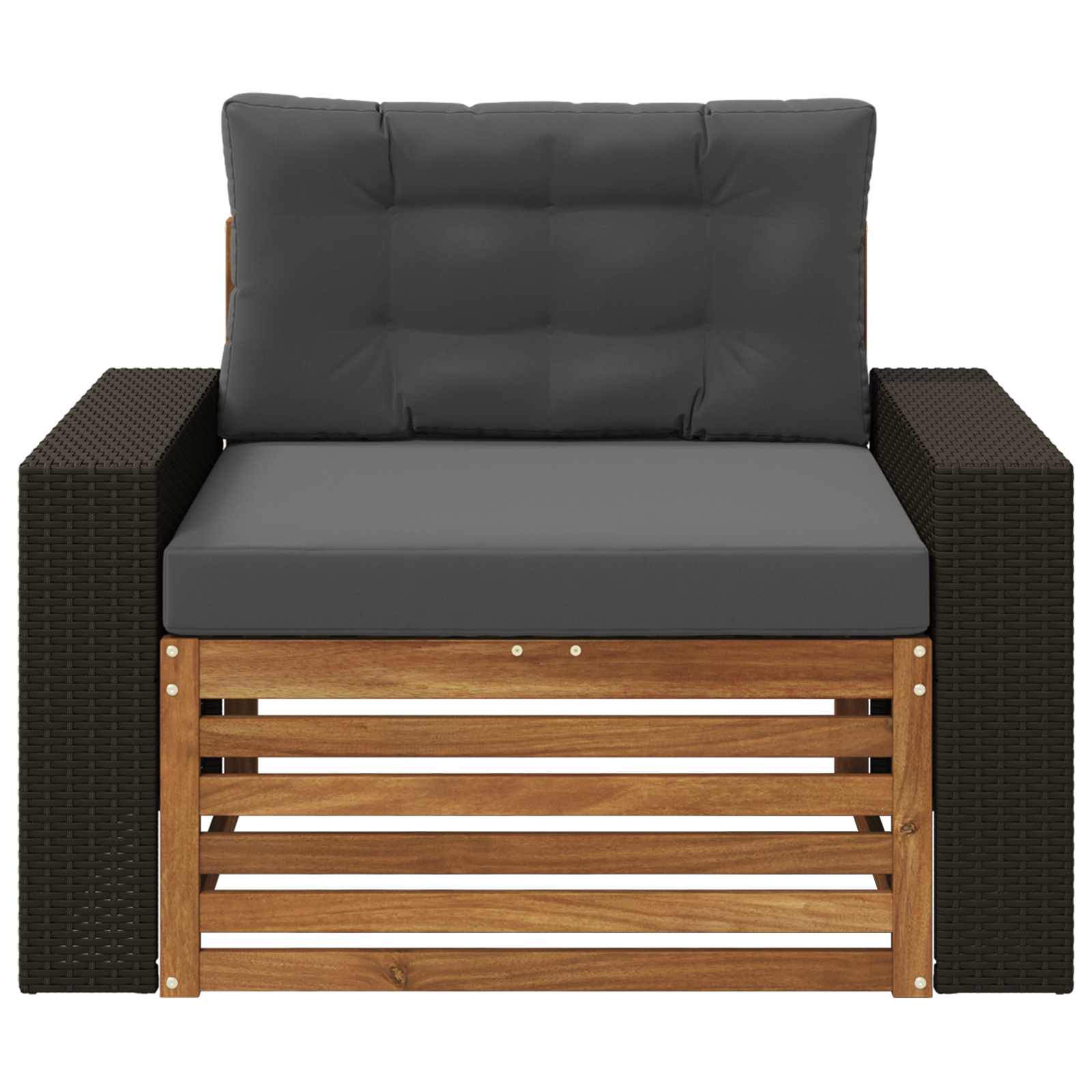 Buiten Midden Sofa Massief Acaciahout Naturel Metalen frame met zwart riet