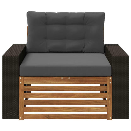 Buiten Midden Sofa Massief Acaciahout Naturel Metalen frame met zwart riet