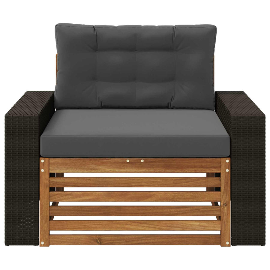 Buiten Midden Sofa Massief Acaciahout Naturel Metalen frame met zwart riet