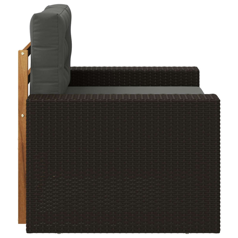 Buiten Midden Sofa Massief Acaciahout Naturel Metalen frame met zwart riet