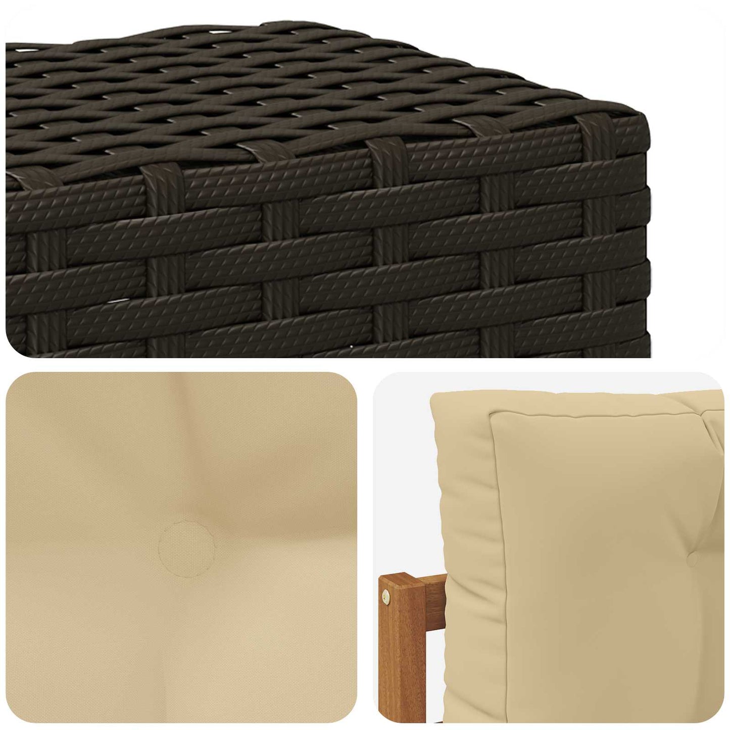 Buiten Midden Sofa Massief Acaciahout Naturel Metalen frame met zwart riet