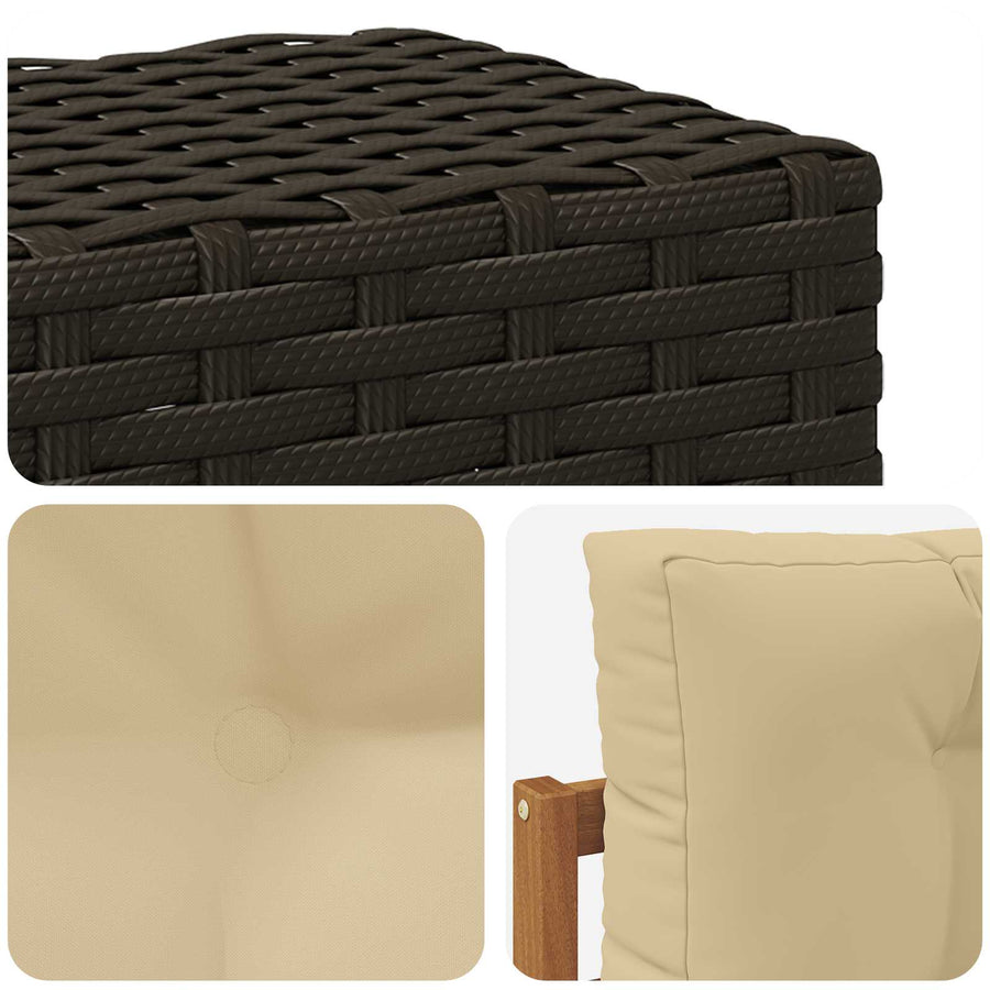 Buiten Midden Sofa Massief Acaciahout Naturel Metalen frame met zwart riet