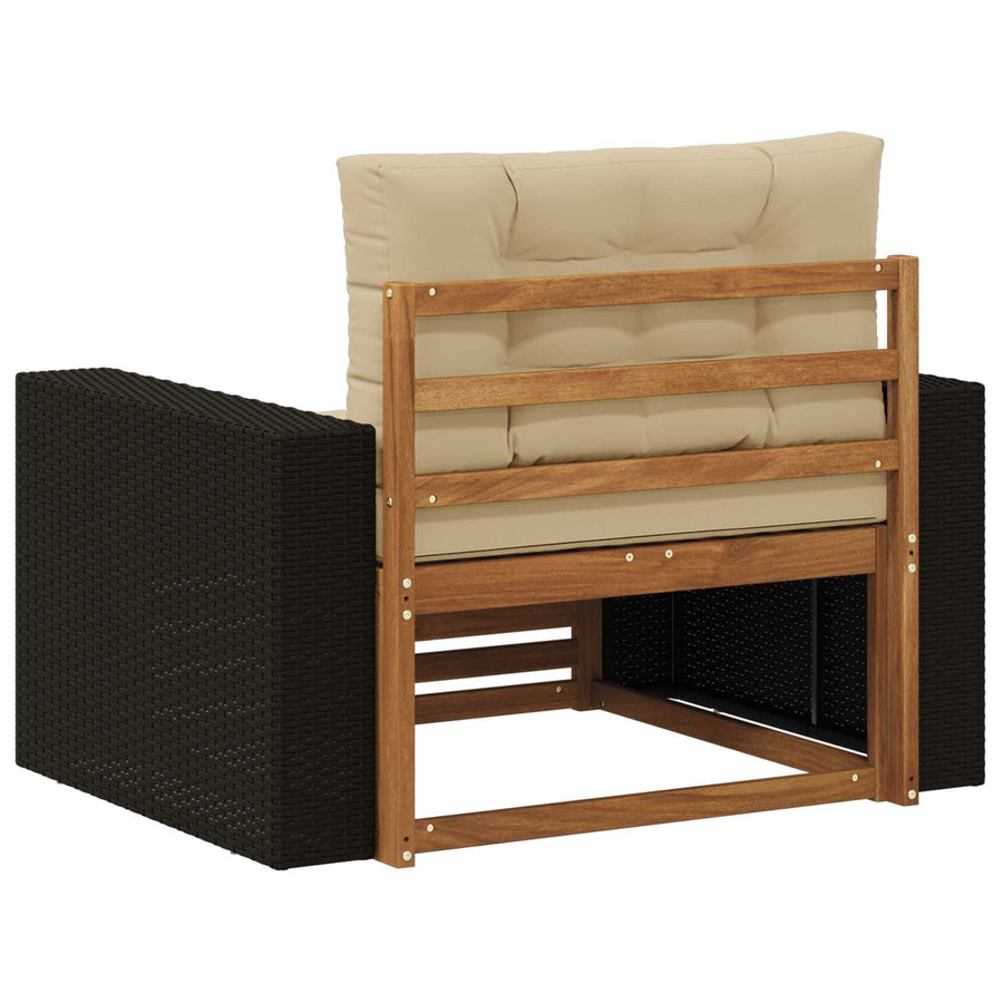 Buiten Midden Sofa Massief Acaciahout Naturel Metalen frame met zwart riet