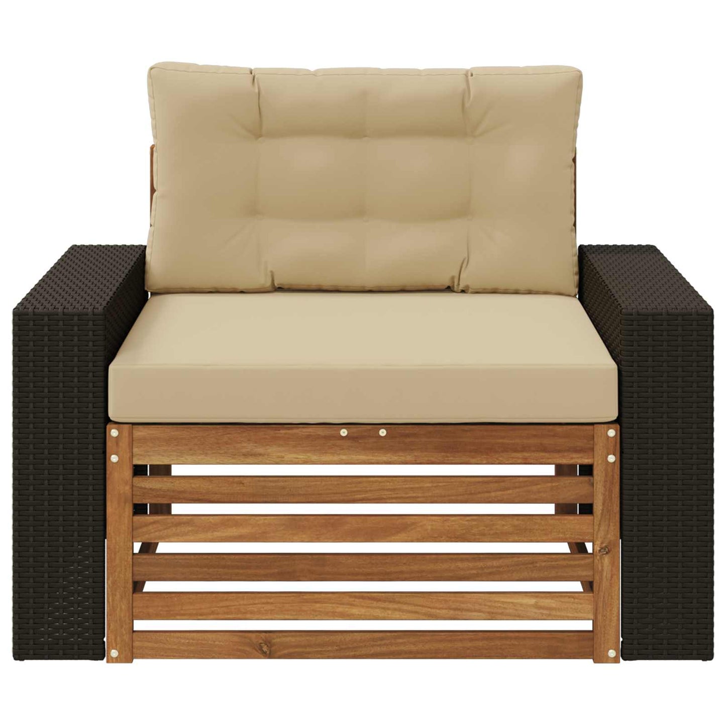 Buiten Midden Sofa Massief Acaciahout Naturel Metalen frame met zwart riet