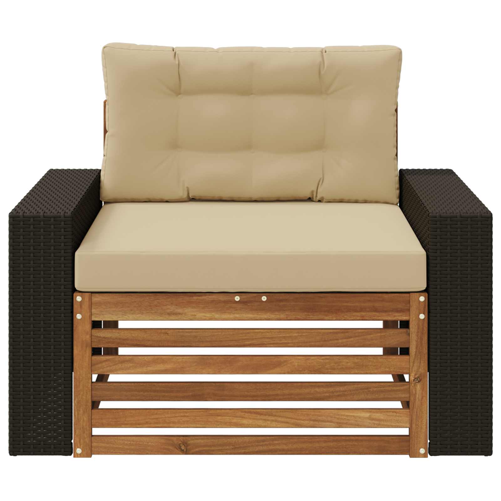 Buiten Midden Sofa Massief Acaciahout Naturel Metalen frame met zwart riet