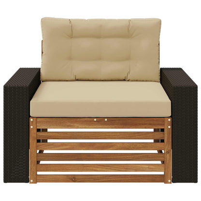 Buiten Midden Sofa Massief Acaciahout Naturel Metalen frame met zwart riet