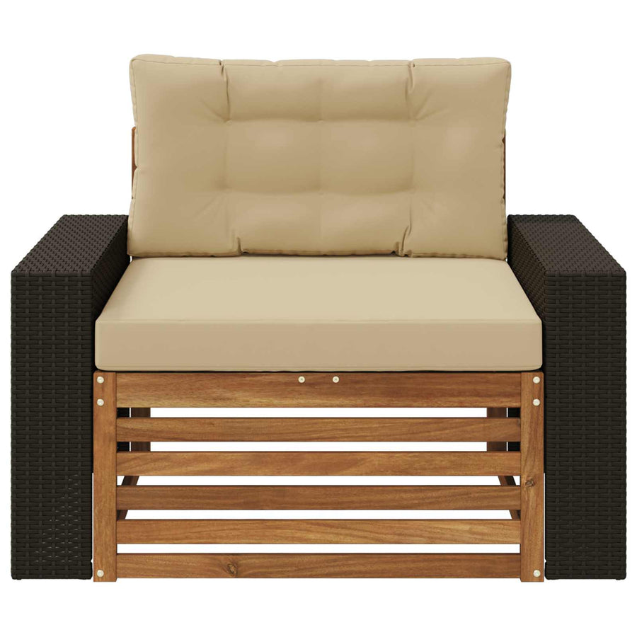 Buiten Midden Sofa Massief Acaciahout Naturel Metalen frame met zwart riet
