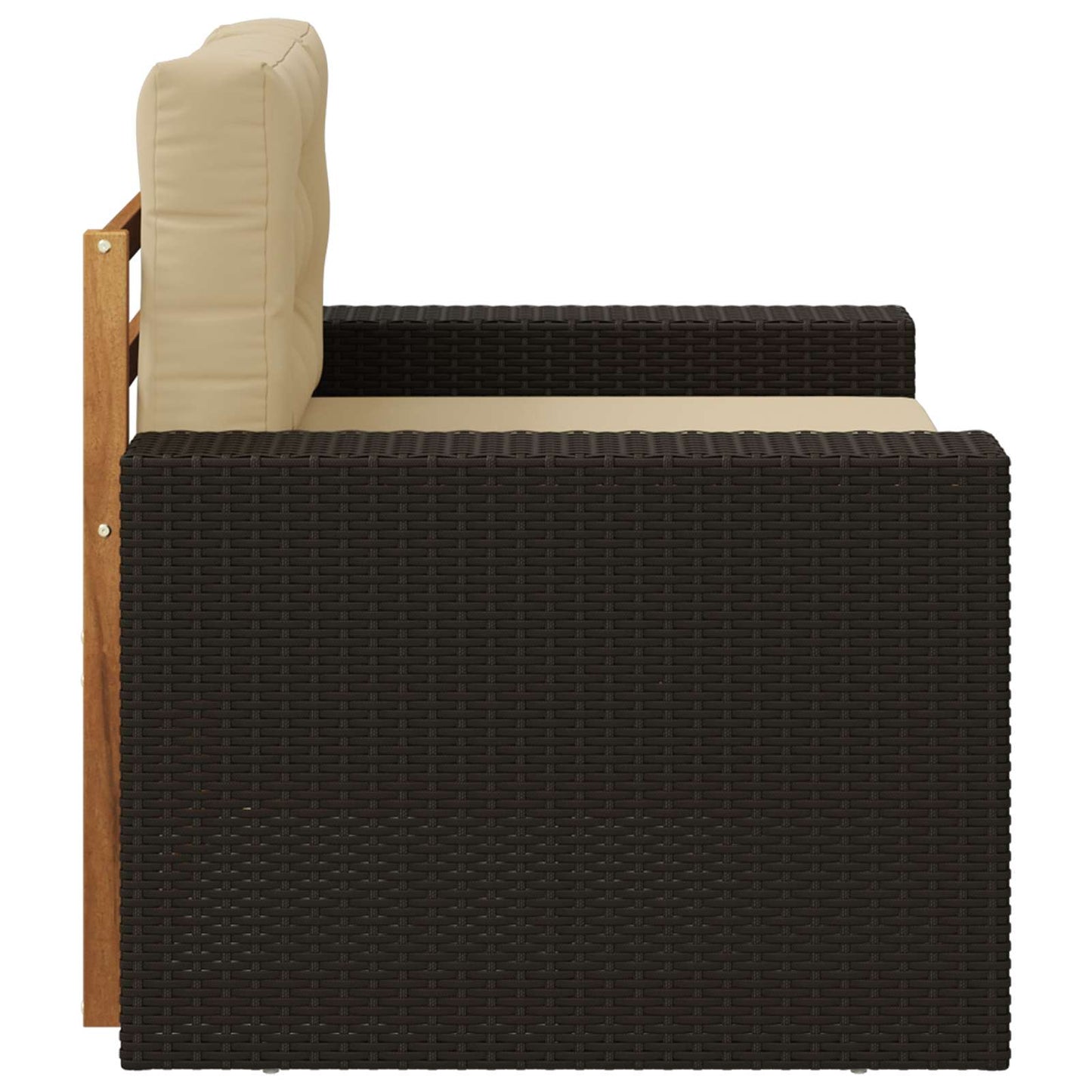Buiten Midden Sofa Massief Acaciahout Naturel Metalen frame met zwart riet