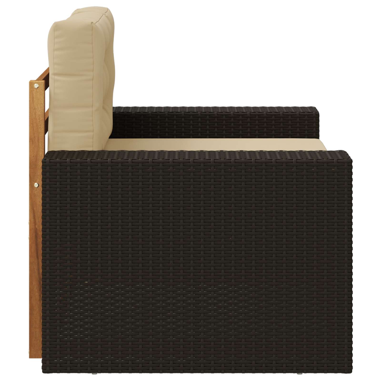 Buiten Midden Sofa Massief Acaciahout Naturel Metalen frame met zwart riet