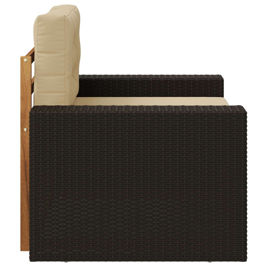 Buiten Midden Sofa Massief Acaciahout Naturel Metalen frame met zwart riet