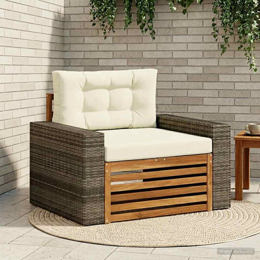 Buiten Midden Sofa Massief Acaciahout Naturel Metalen frame met grijs riet