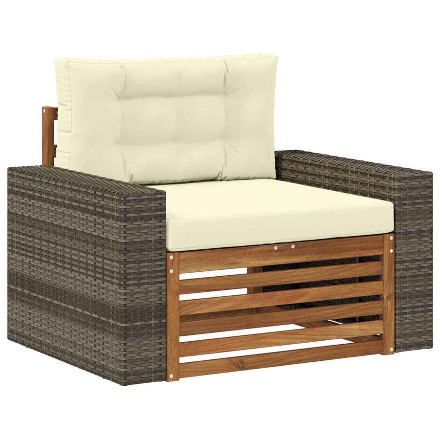 Buiten Midden Sofa Massief Acaciahout Naturel Metalen frame met grijs riet