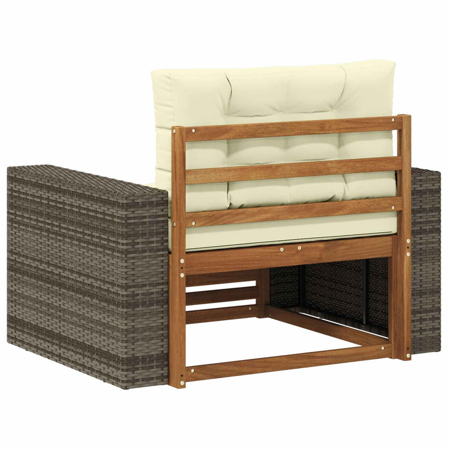 Buiten Midden Sofa Massief Acaciahout Naturel Metalen frame met grijs riet