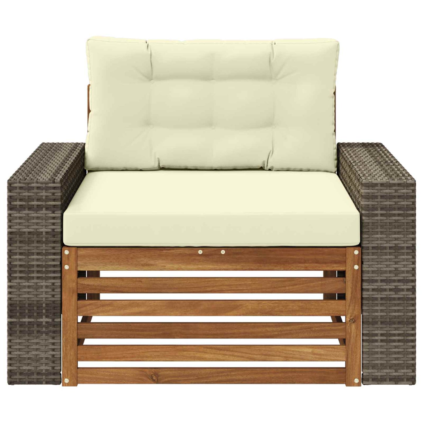 Buiten Midden Sofa Massief Acaciahout Naturel Metalen frame met grijs riet