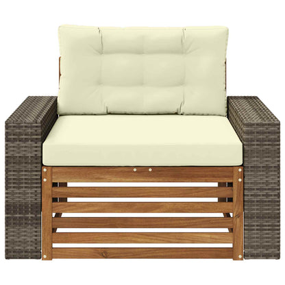 Buiten Midden Sofa Massief Acaciahout Naturel Metalen frame met grijs riet