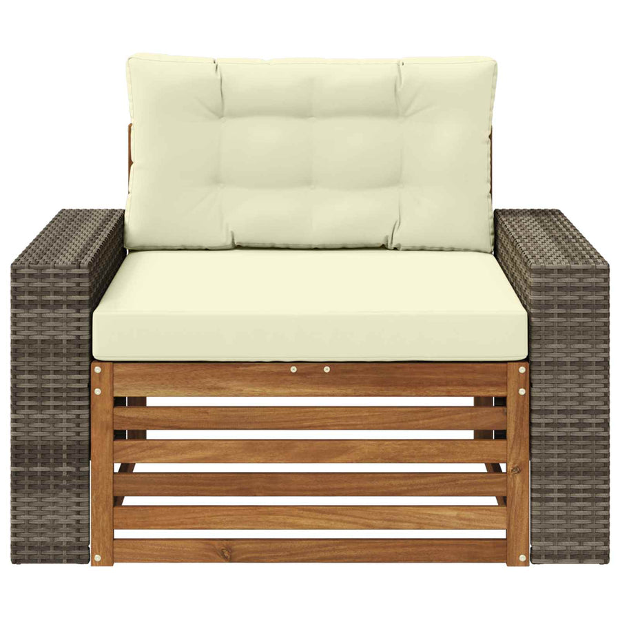 Buiten Midden Sofa Massief Acaciahout Naturel Metalen frame met grijs riet