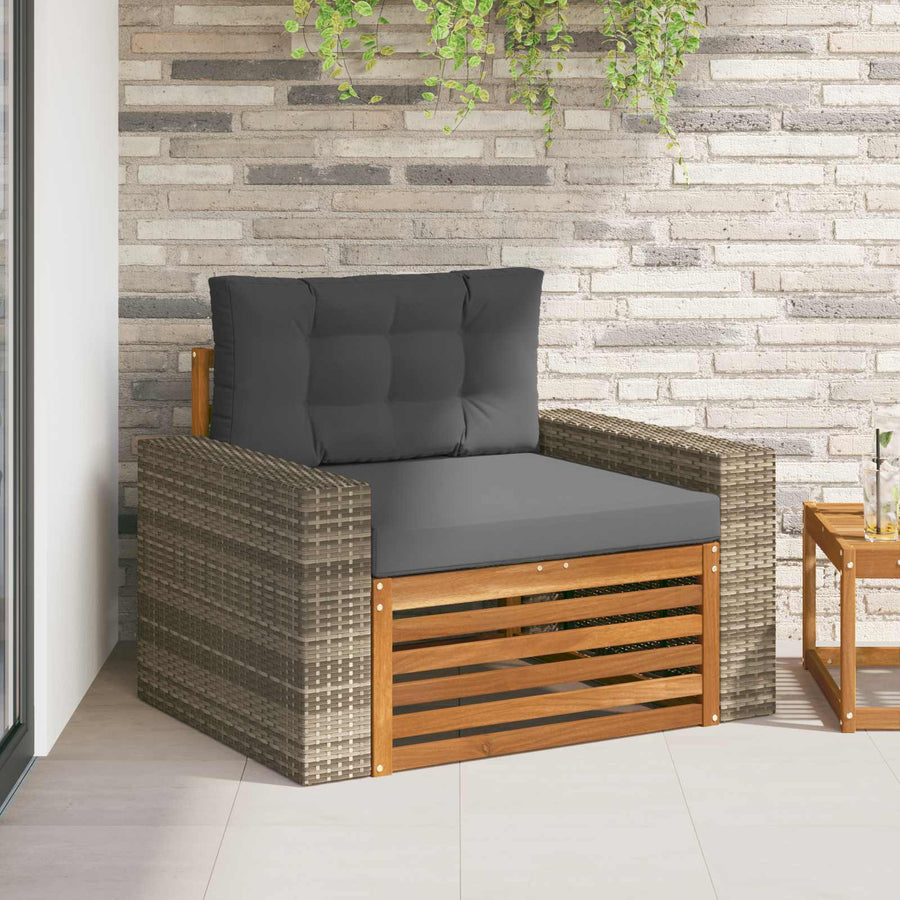 Buiten Midden Sofa Massief Acaciahout Naturel Metalen frame met grijs riet