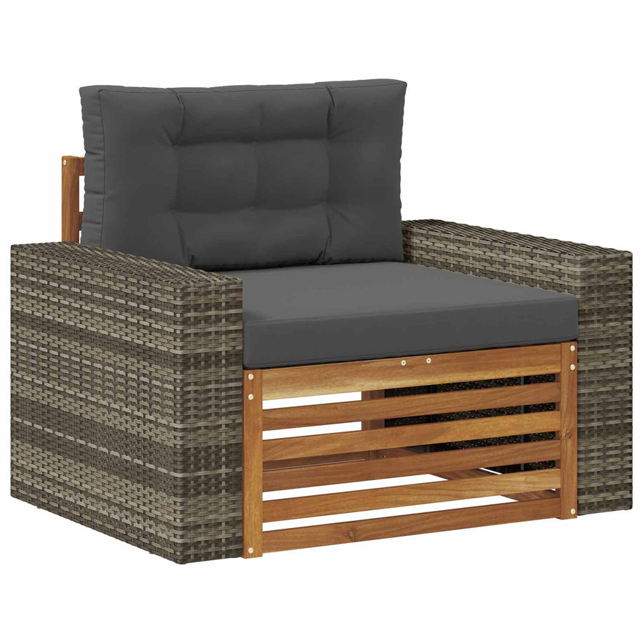 Buiten Midden Sofa Massief Acaciahout Naturel Metalen frame met grijs riet