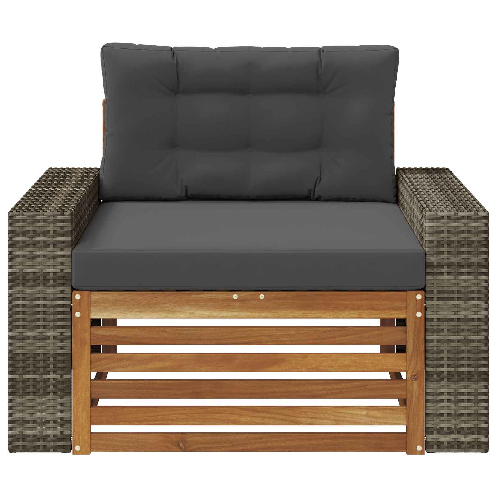 Buiten Midden Sofa Massief Acaciahout Naturel Metalen frame met grijs riet