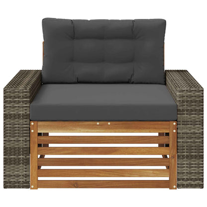 Buiten Midden Sofa Massief Acaciahout Naturel Metalen frame met grijs riet