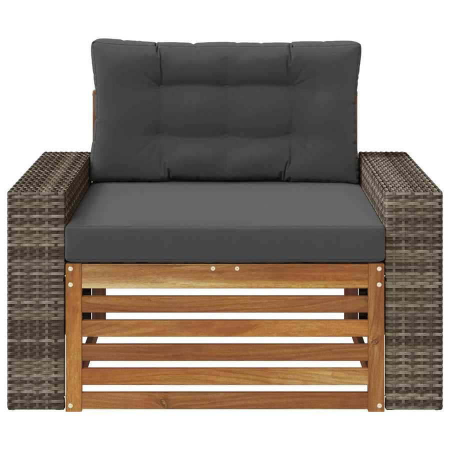 Buiten Midden Sofa Massief Acaciahout Naturel Metalen frame met grijs riet