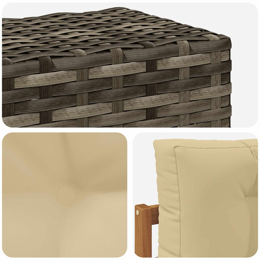 Buiten Midden Sofa Massief Acaciahout Naturel Metalen frame met grijs riet