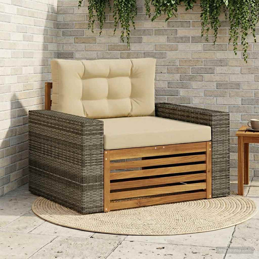 Buiten Midden Sofa Massief Acaciahout Naturel Metalen frame met grijs riet