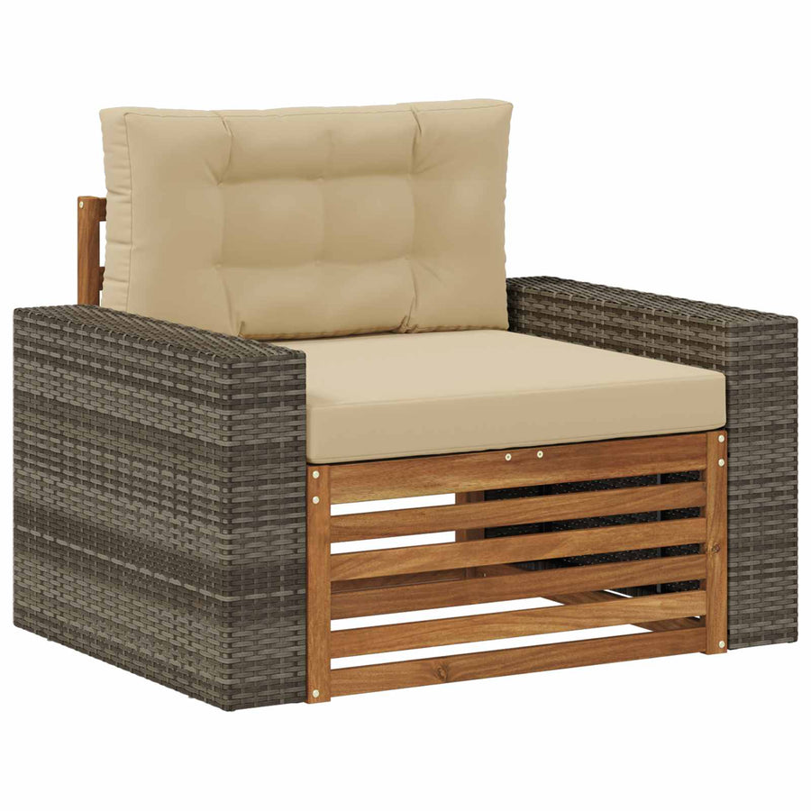 Buiten Midden Sofa Massief Acaciahout Naturel Metalen frame met grijs riet