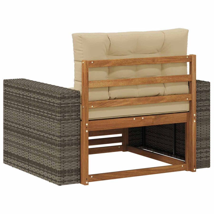 Buiten Midden Sofa Massief Acaciahout Naturel Metalen frame met grijs riet