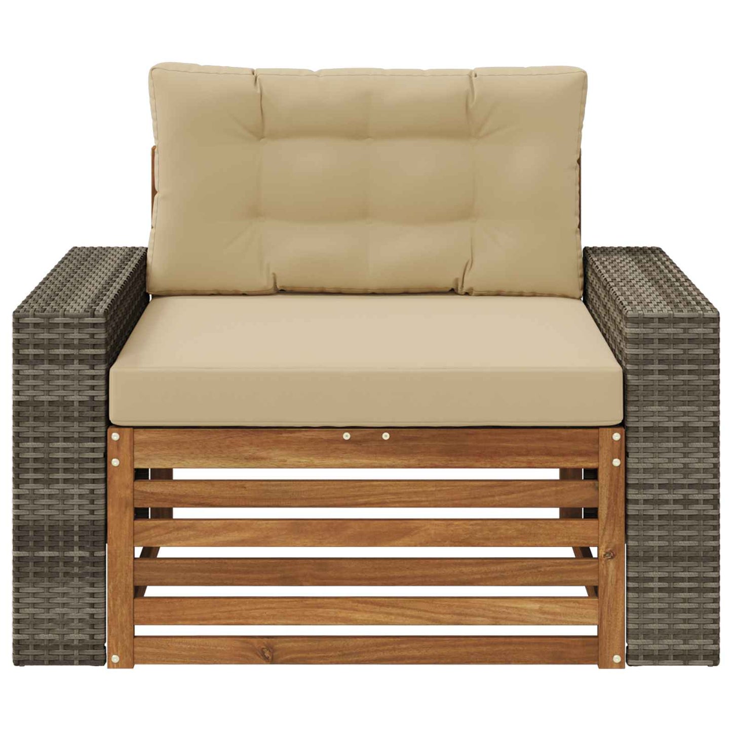 Buiten Midden Sofa Massief Acaciahout Naturel Metalen frame met grijs riet