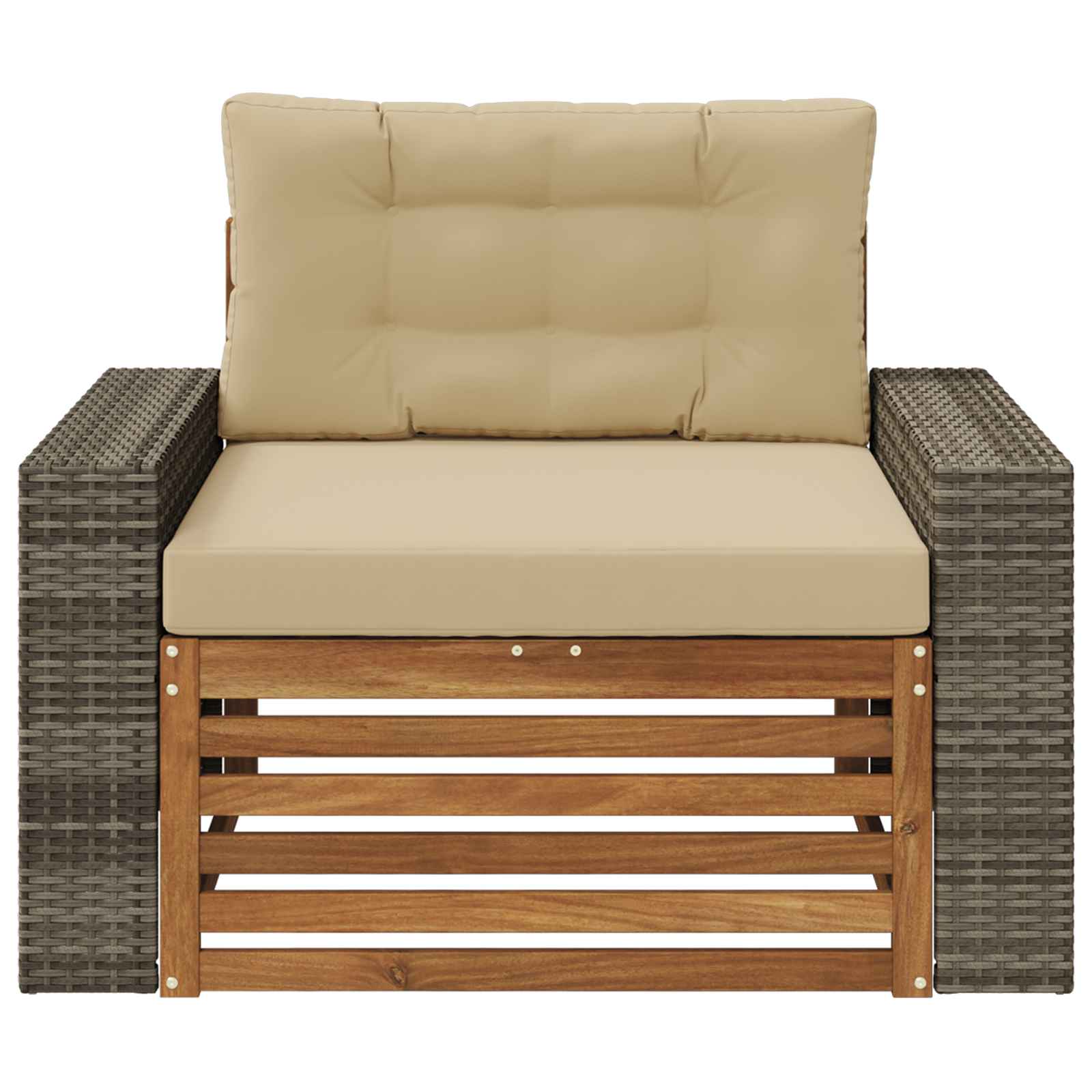 Buiten Midden Sofa Massief Acaciahout Naturel Metalen frame met grijs riet