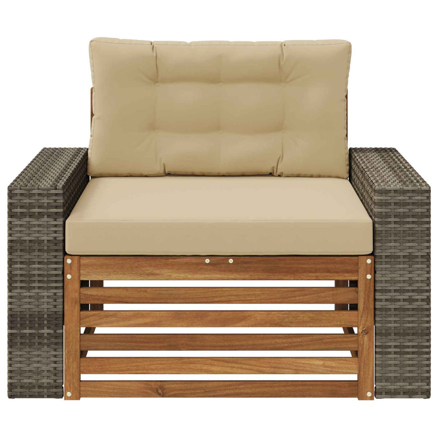Buiten Midden Sofa Massief Acaciahout Naturel Metalen frame met grijs riet