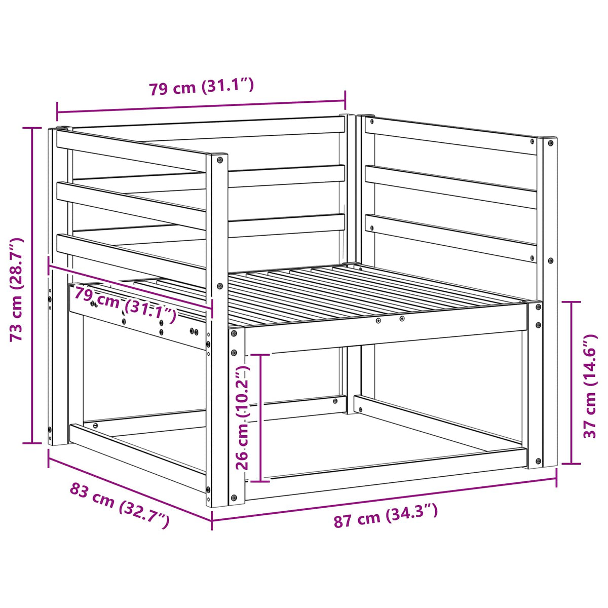 Buiten Midden Sofa Massief Acaciahout Wit
