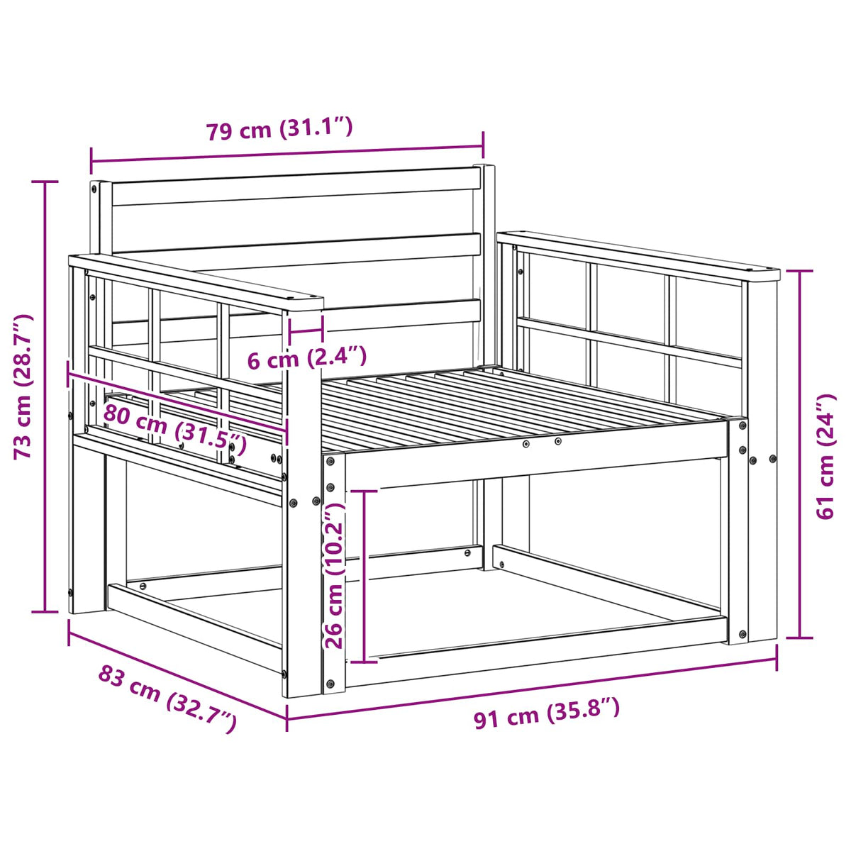 Buiten Midden Sofa Massief Acaciahout Wit