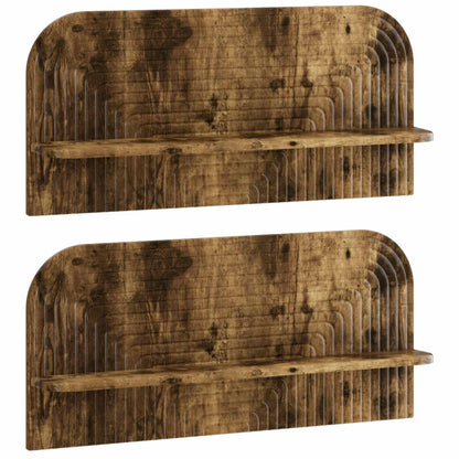 Wandplank 2 st Gerookt eiken 80.5 x 13.5 x 37.5 cm Bewerkt hout