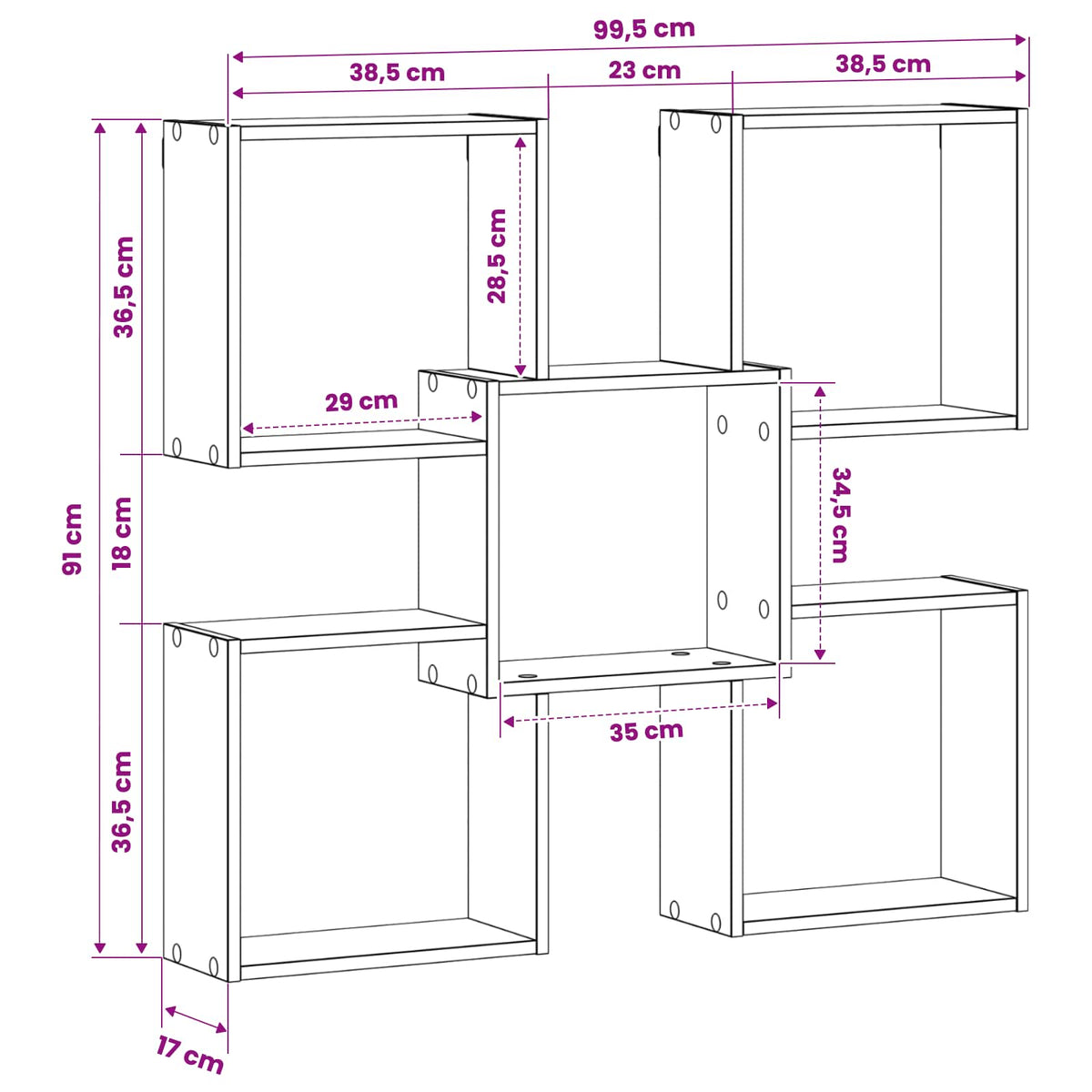 Wandplank Grijs Sonoma 99,5 x 17 x 91 cm Bewerkt hout