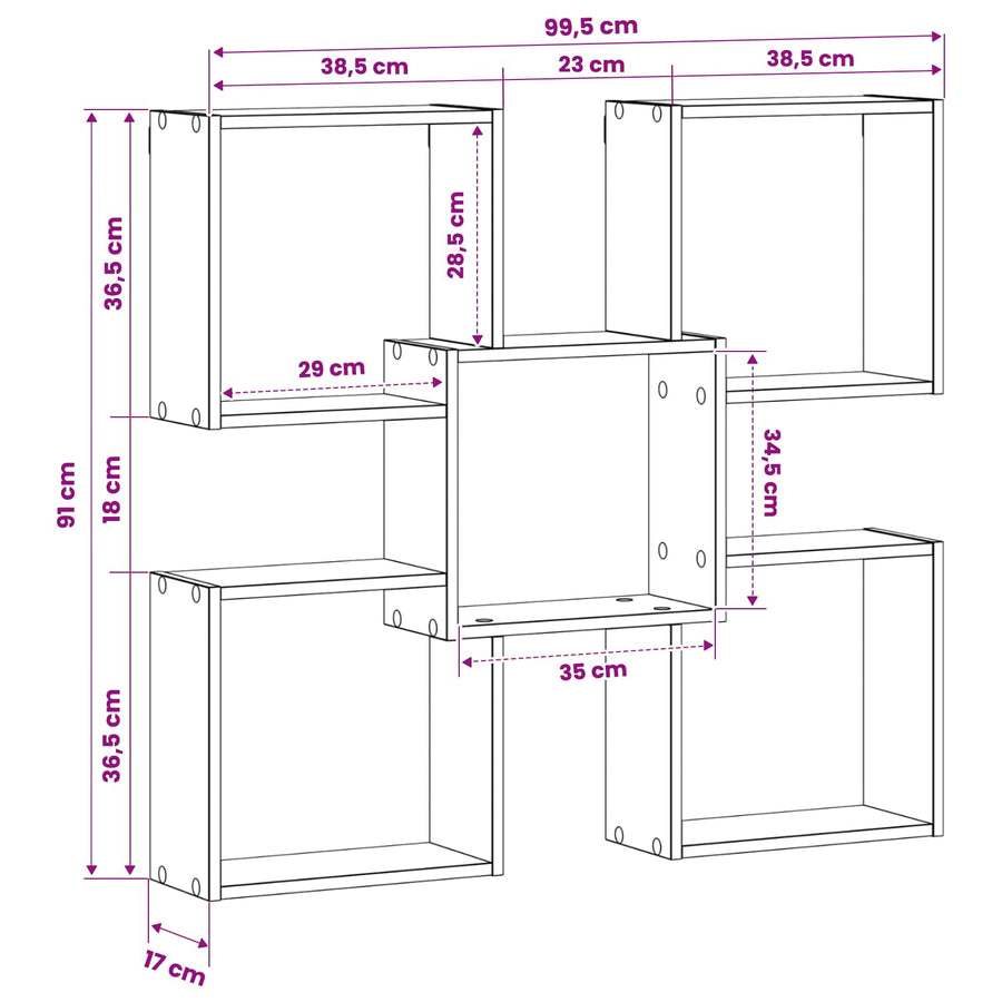 Wandplank Grijs Sonoma 99,5 x 17 x 91 cm Bewerkt hout