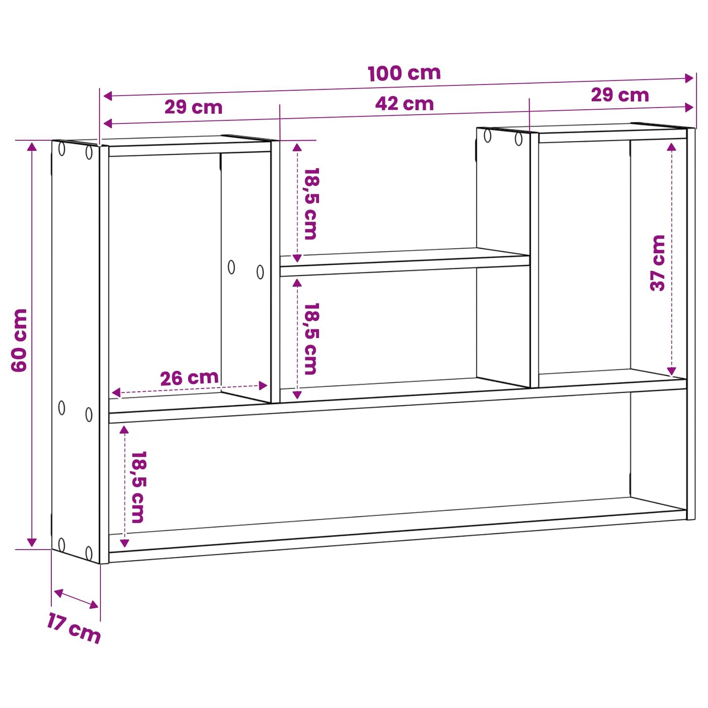 Wandplank Sonoma Eiken 100 x 17 x 60 cm Bewerkt hout