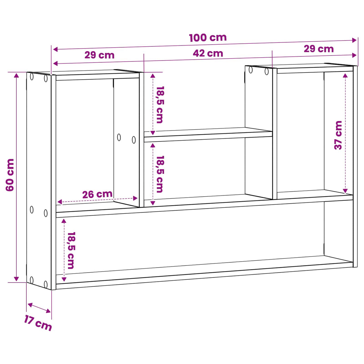 Wandplank Sonoma Eiken 100 x 17 x 60 cm Bewerkt hout