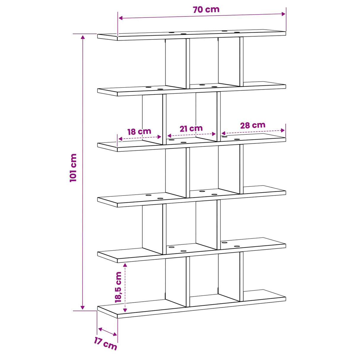 Wandplank Zwart eiken 70 x 17 x 101 cm Bewerkt hout