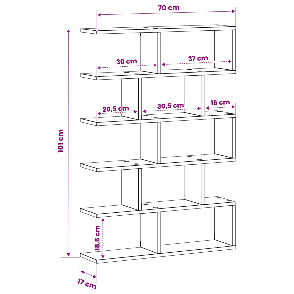 Wandplank Artisanaal eiken 70 x 17 x 101 cm Bewerkt hout