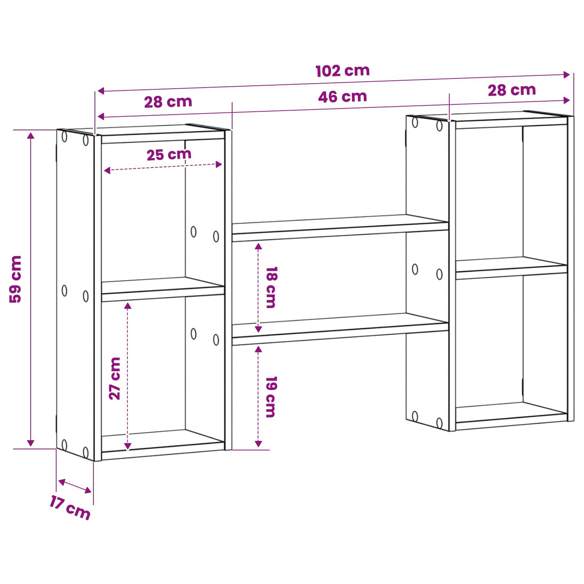 Wandplank Oud hout 102 x 17 x 59 cm Bewerkt hout