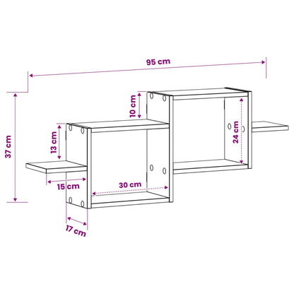 Wandplank Oud hout 95 x 17 x 37 cm Bewerkt hout