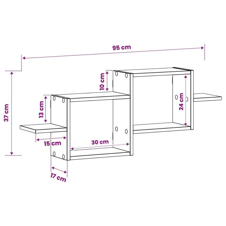 Wandplank Oud hout 95 x 17 x 37 cm Bewerkt hout