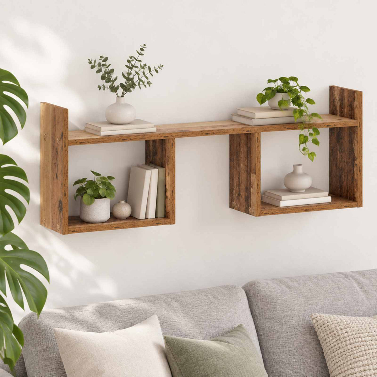 Wandplank Oud hout 90 x 17 x 32 cm Bewerkt hout