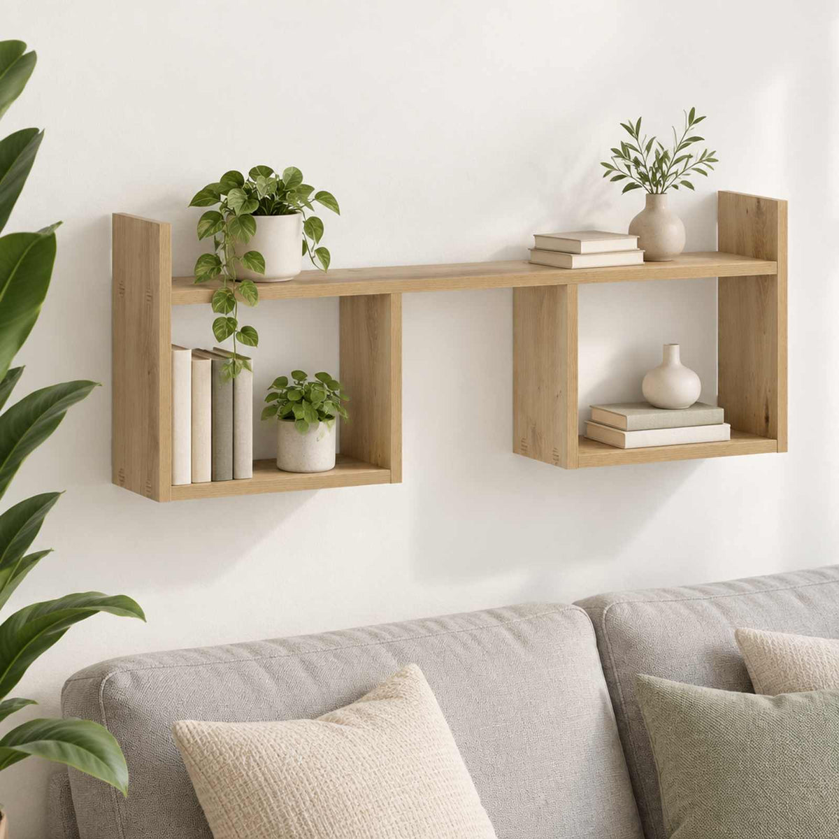 Wandplank Artisanaal eiken 90 x 17 x 32 cm Bewerkt hout