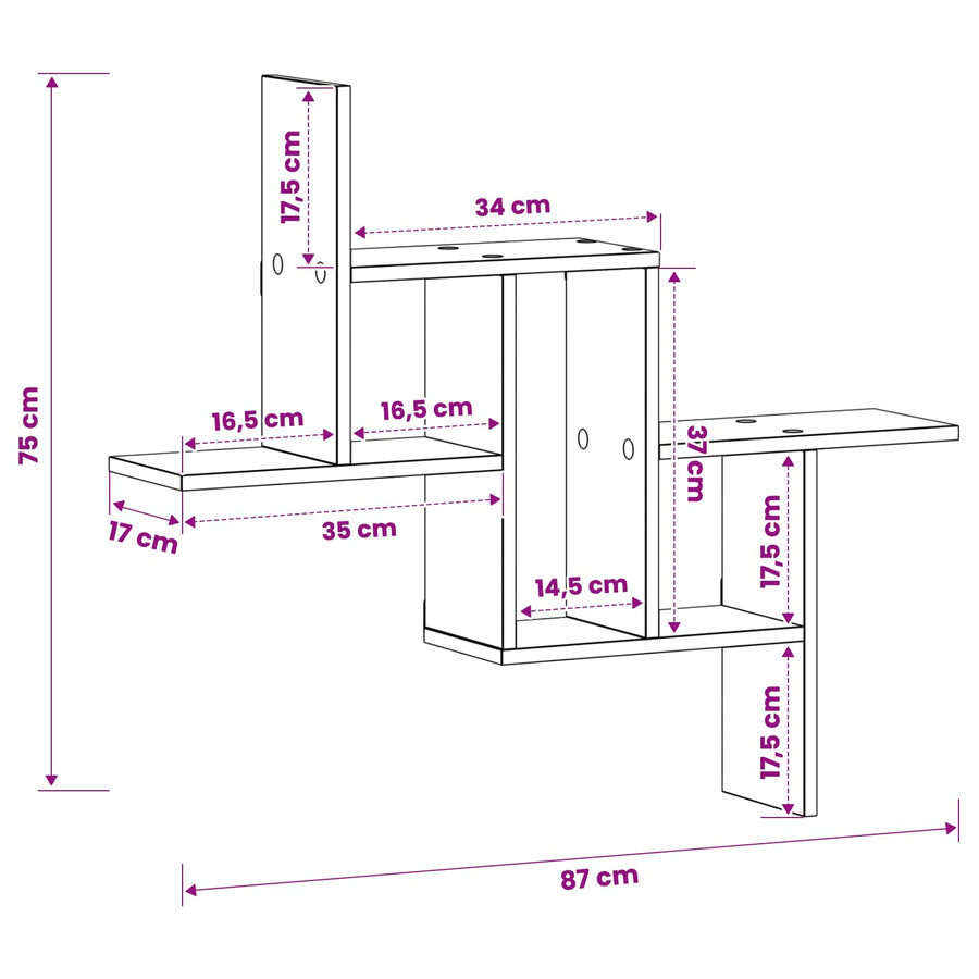 Wandplank Sonoma Eiken 87 x 17 x 75 cm Bewerkt hout