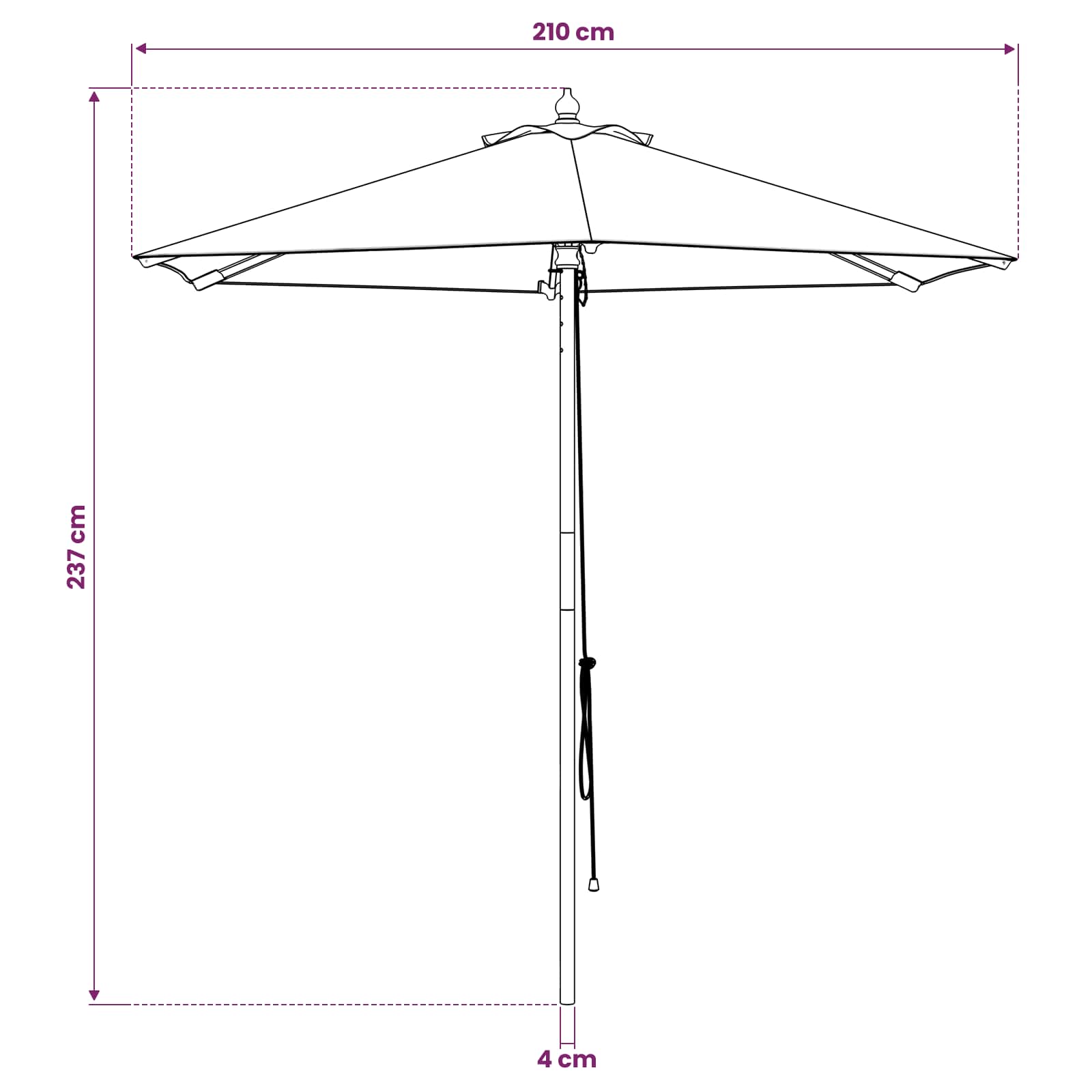 Tuinparasol Ø 210 x 237 cm massief eucalyptushout Crèmewit