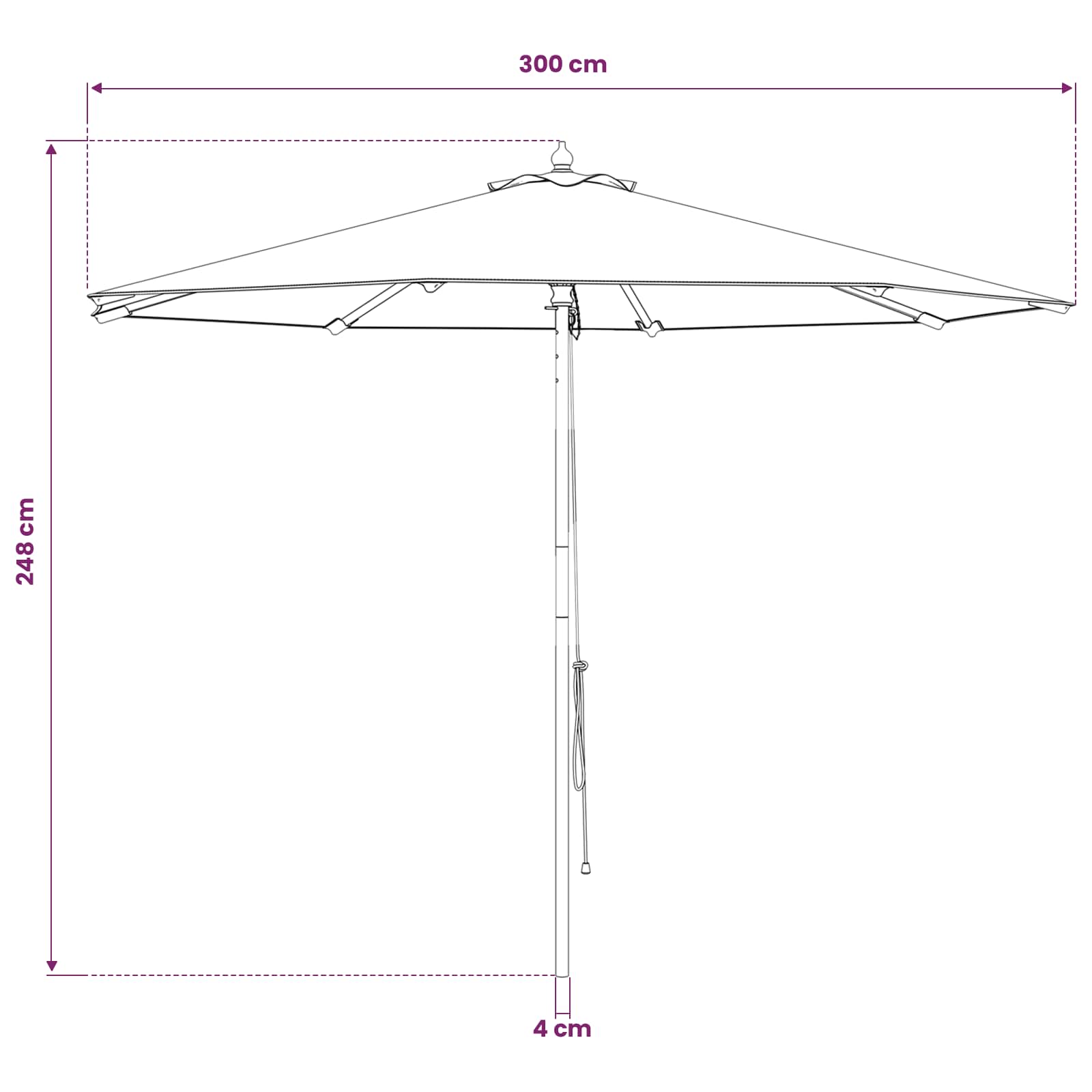 Parasol Ø 300 x 248 cm massief eucalyptushout Crèmewit